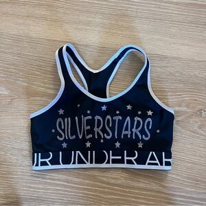Silver stars dance team under Armour black and silver Racerback sports bra